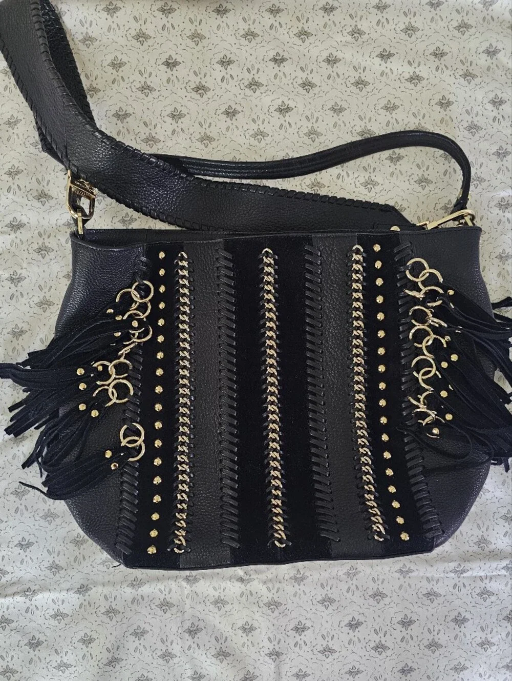 Calvin Klein Lynn Leather & Pebble Suede Hobo